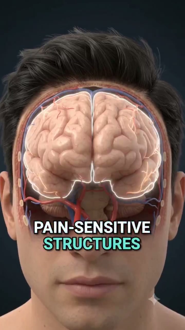 Frame from a medical 3D animation about headache pain structures
