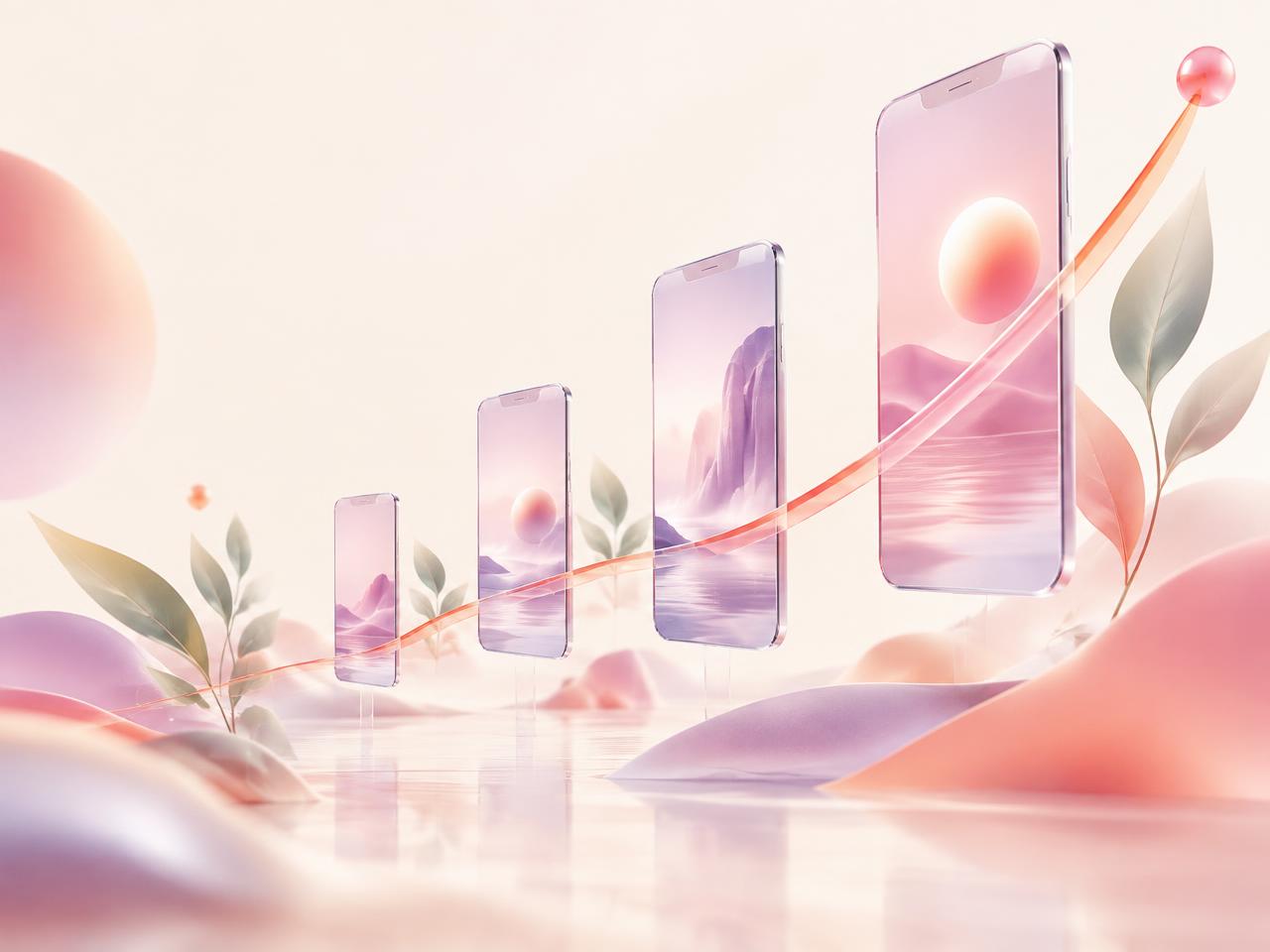 Abstract growth curve rising across glass vertical video panels